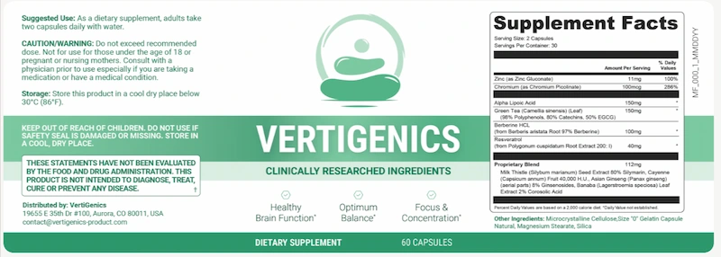 Vertigenics Supplement Facts